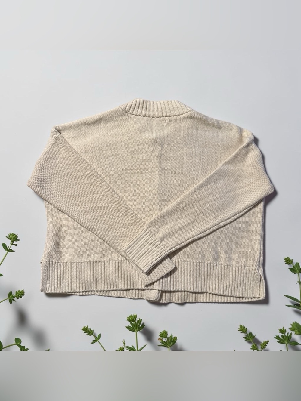 (Q4) Quince 100% Organic Cotton Fisherman Boxy Cropped Cardigan Cream M - Picture 2 of 7